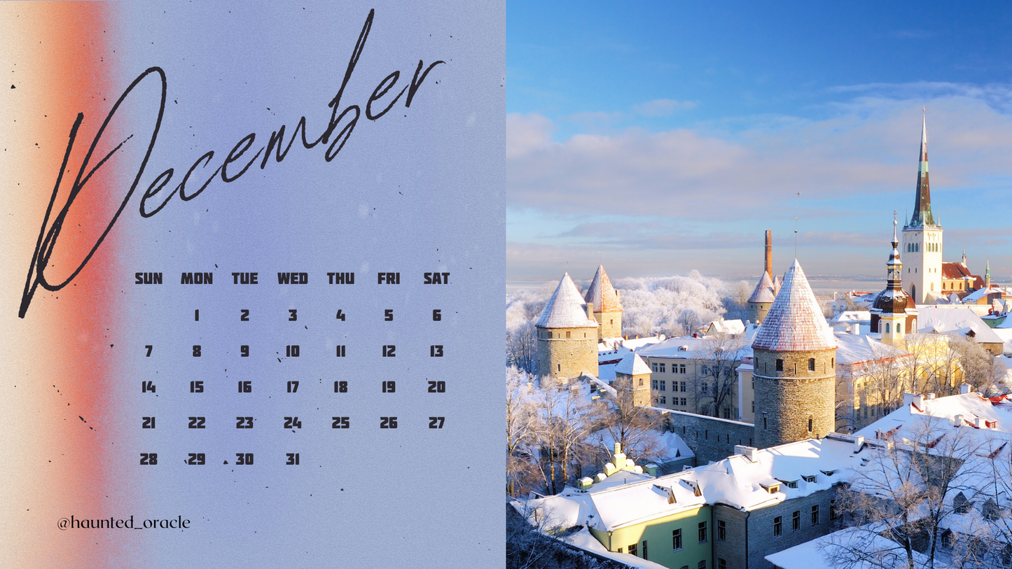 2025 Calendar Desktop Wallpaper Eastern Europe Theme by Haunted Oracle PDF Downloadable