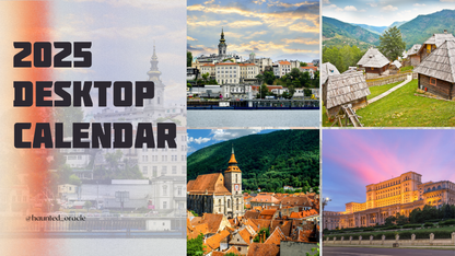 2025 Calendar Desktop Wallpaper Eastern Europe Theme by Haunted Oracle PDF Downloadable