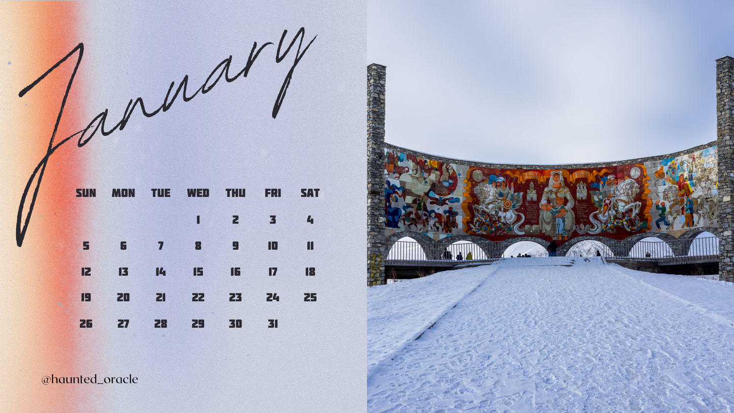 2025 Calendar Desktop Wallpaper Eastern Europe Theme by Haunted Oracle PDF Downloadable