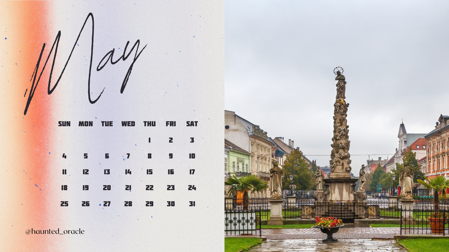 2025 Calendar Desktop Wallpaper Eastern Europe Theme by Haunted Oracle PDF Downloadable