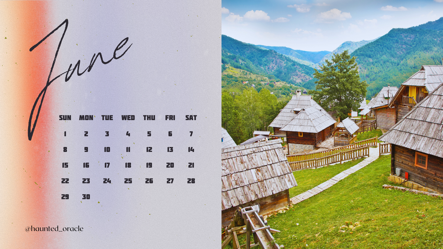 2025 Calendar Desktop Wallpaper Eastern Europe Theme by Haunted Oracle PDF Downloadable