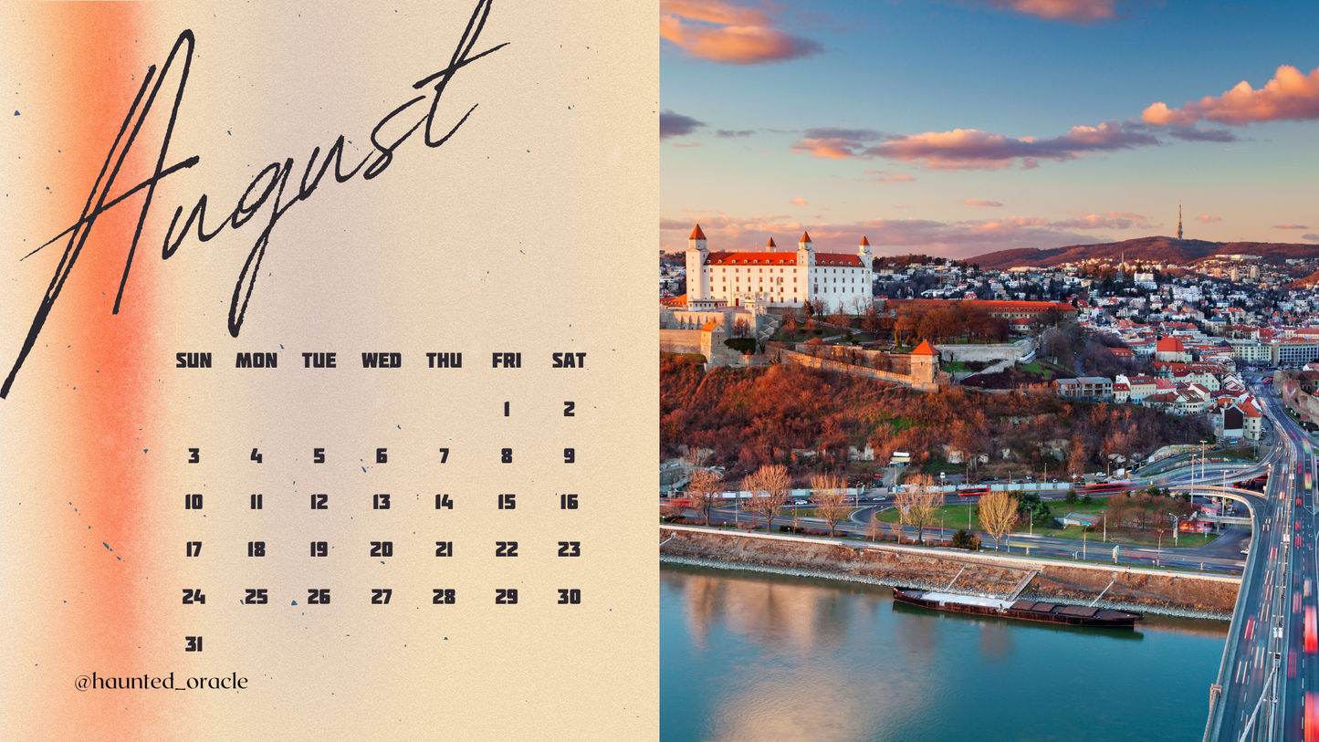 2025 Calendar Desktop Wallpaper Eastern Europe Theme by Haunted Oracle PDF Downloadable