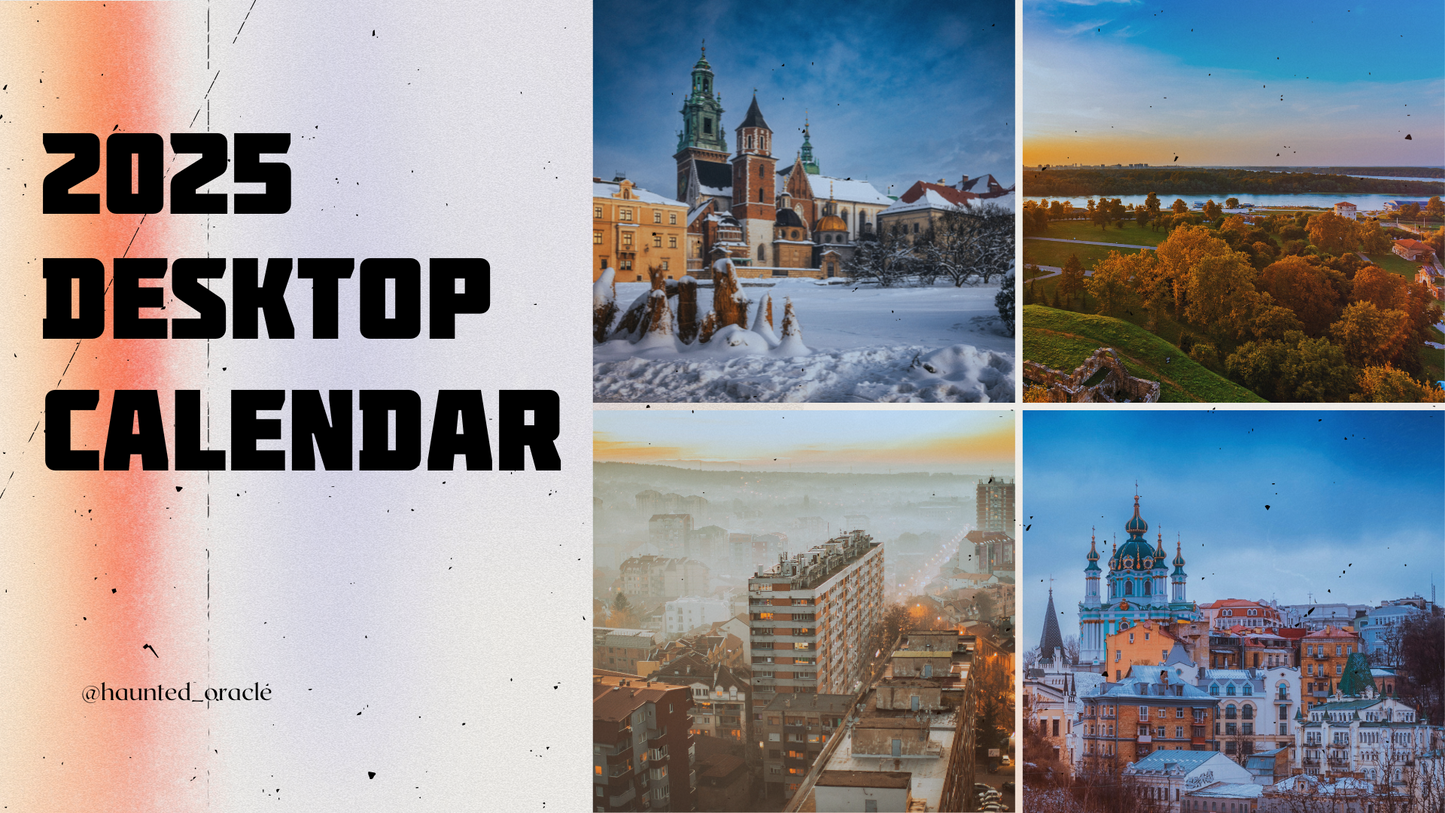 2025 Calendar Desktop Wallpaper Eastern Europe Theme by Haunted Oracle PDF Downloadable