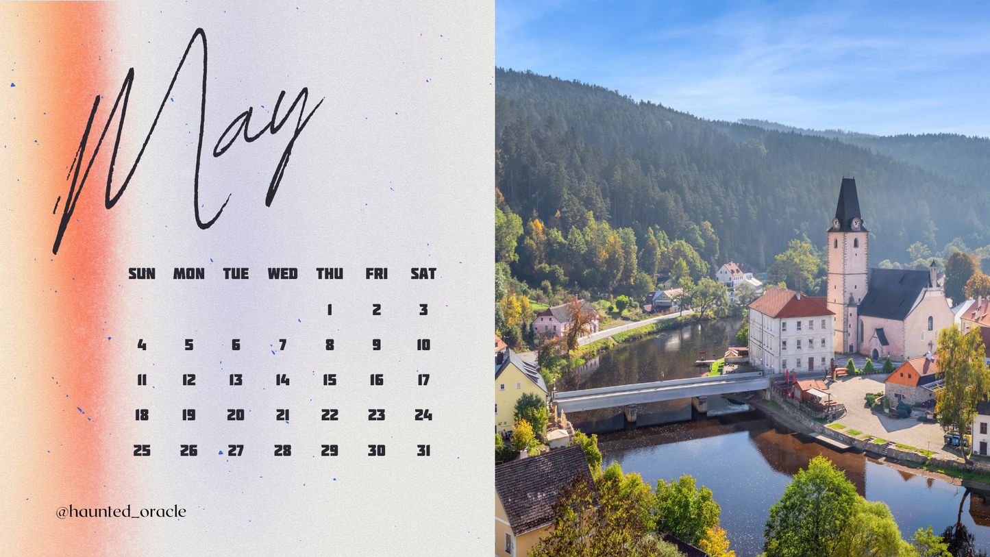 2025 Calendar Desktop Wallpaper Eastern Europe Theme by Haunted Oracle PDF Downloadable