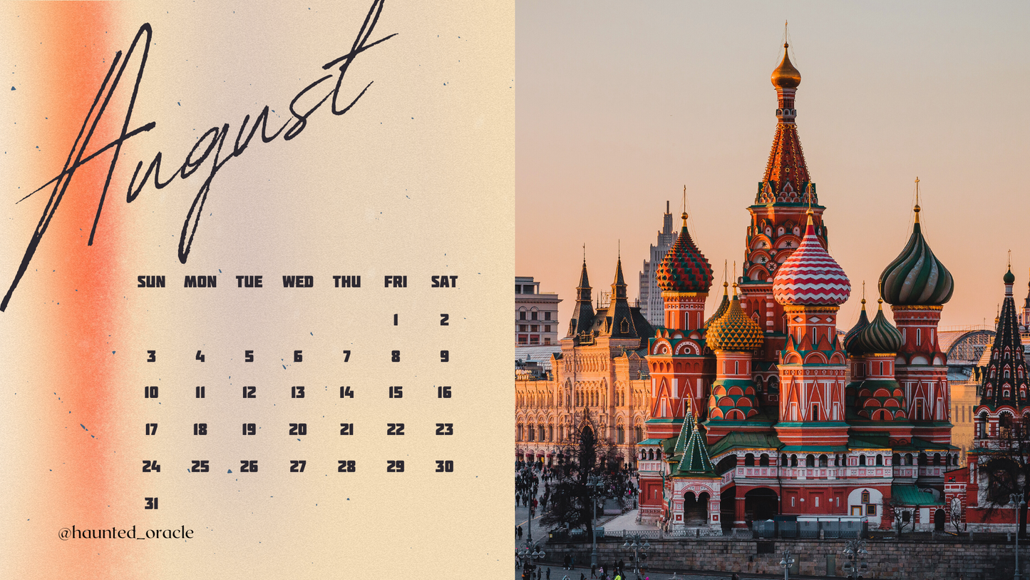 2025 Calendar Desktop Wallpaper Eastern Europe Theme by Haunted Oracle PDF Downloadable